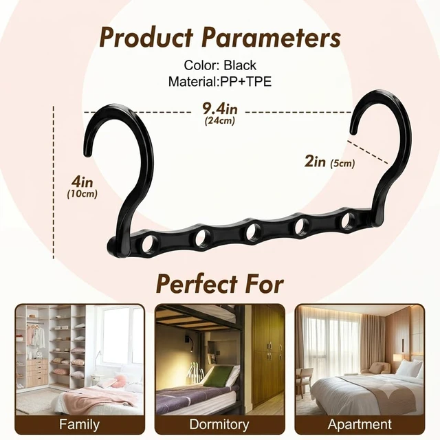 Alt view image 4 of 7 - 10 Pack Space Saving Hangers, Black, Premium Smart Hanger | Space Saver Hanger Organizer, Closet Organizer and Storage for Dorm, Apartment, Dorm Room Essentials for Grouping Clothes