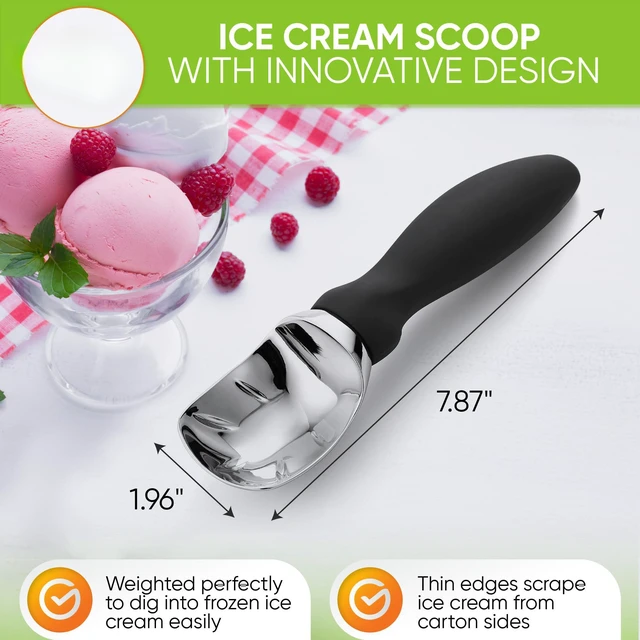 Alt view image 2 of 7 - Heavy Duty Metal Ice Cream Scoop with Soft Grip Handle, Black | Professional Ice Cream Scooper for Kitchen, Dishwasher Safe Ice Cream Spoon for Gelato, Sorbet, Cookie Dough, Sundae, Melon