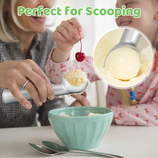 Alt view image 2 of 7 - Ice Cream Scoop,7 inches Nonstick Anti-Freeze One Piece Aluminum Scooper Spoon, Heavy Duty Durable Design, Easy Clean, for Gelato, Cookie Dough, Sorbet, Almond (Silver)
