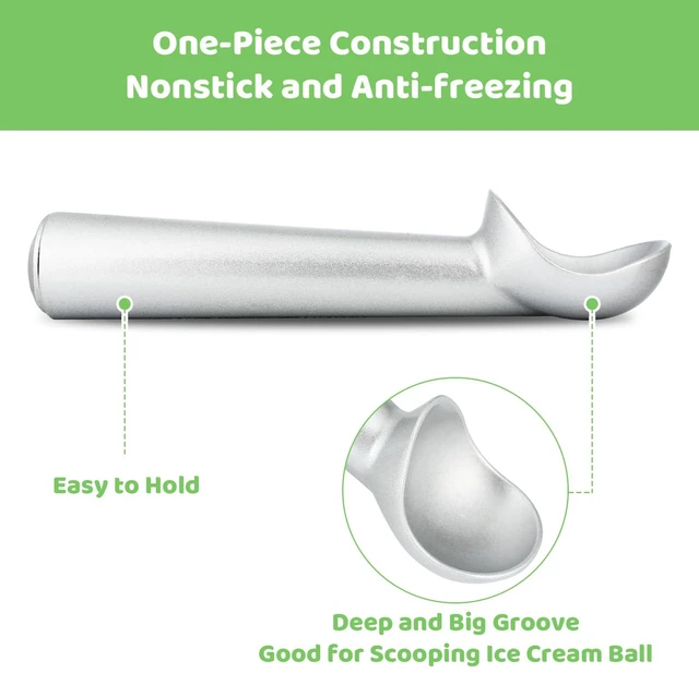 Alt view image 4 of 7 - Ice Cream Scoop,7 inches Nonstick Anti-Freeze One Piece Aluminum Scooper Spoon, Heavy Duty Durable Design, Easy Clean, for Gelato, Cookie Dough, Sorbet, Almond (Silver)
