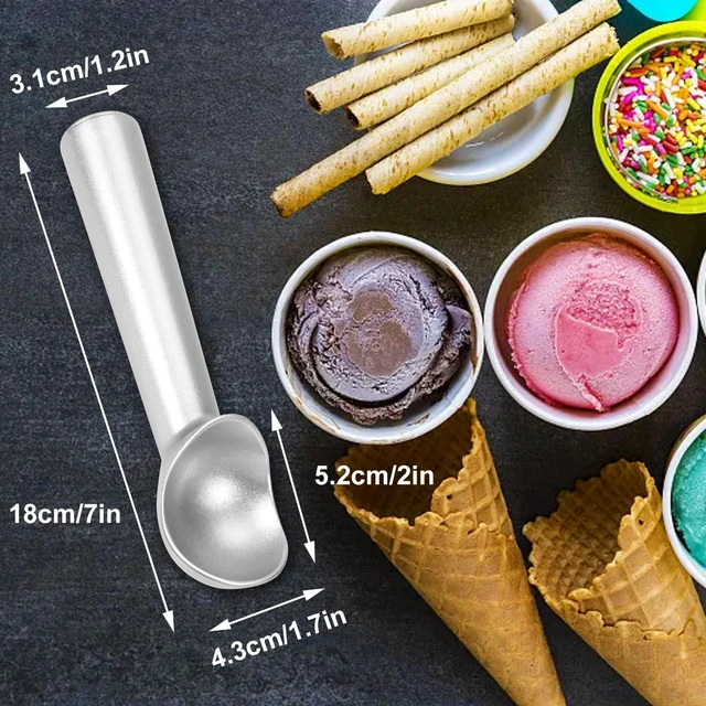 Alt view image 5 of 7 - Ice Cream Scoop,7 inches Nonstick Anti-Freeze One Piece Aluminum Scooper Spoon, Heavy Duty Durable Design, Easy Clean, for Gelato, Cookie Dough, Sorbet, Almond (Silver)