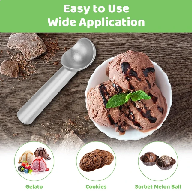Alt view image 6 of 7 - Ice Cream Scoop,7 inches Nonstick Anti-Freeze One Piece Aluminum Scooper Spoon, Heavy Duty Durable Design, Easy Clean, for Gelato, Cookie Dough, Sorbet, Almond (Silver)