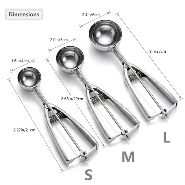 Alt view image 2 of 7 - Ice Cream Scoop, 3Pcs Cookie Scoop Set, Stainless Steel Ice Cream Scooper with Trigger Release, Large/Medium/Small Cookie Scooper for Baking, Cookie Scoops for Baking Set of 3 with Cookie Dough Scoop