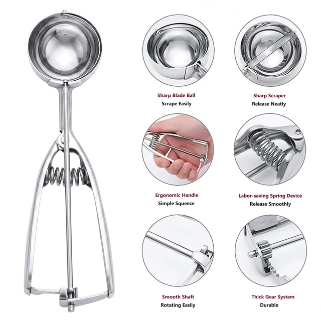 Alt view image 6 of 7 - Ice Cream Scoop, 3Pcs Cookie Scoop Set, Stainless Steel Ice Cream Scooper with Trigger Release, Large/Medium/Small Cookie Scooper for Baking, Cookie Scoops for Baking Set of 3 with Cookie Dough Scoop