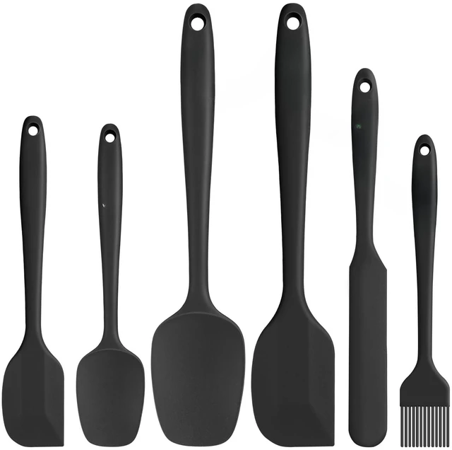 Main image of 6 Pieces Silicone Spatula Set with Silicone Brush,Mixing-Black | Food-Grade Material,Heat Resistant Up to 600°F,Dishwasher Safe,BPA-Free