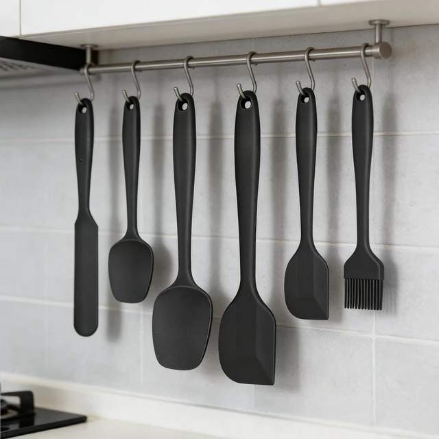 Alt view image 5 of 7 - 6 Pieces Silicone Spatula Set with Silicone Brush,Mixing-Black | Food-Grade Material,Heat Resistant Up to 600°F,Dishwasher Safe,BPA-Free