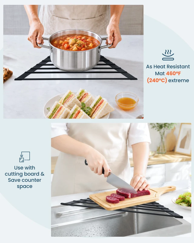 Alt view image 7 of 7 - Corner Sink Caddy, Sponge Holder for Kitchen Sink Organizer - Silicone Wrapped Steel Anti Slip Rust Triangle Over the Sink Roll-UP Dish Drying Rack for Sink Corner Kitchen Sink Accessories