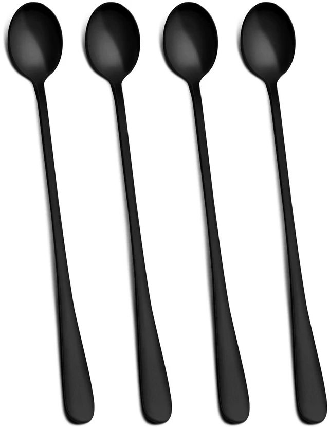 Main image of Matte Black 9-Inch Long Handle Iced Tea Spoons, Coffee Spoon, Ice Cream Spoon, Stainless Steel Cocktail Stirring Spoons, Set of 4