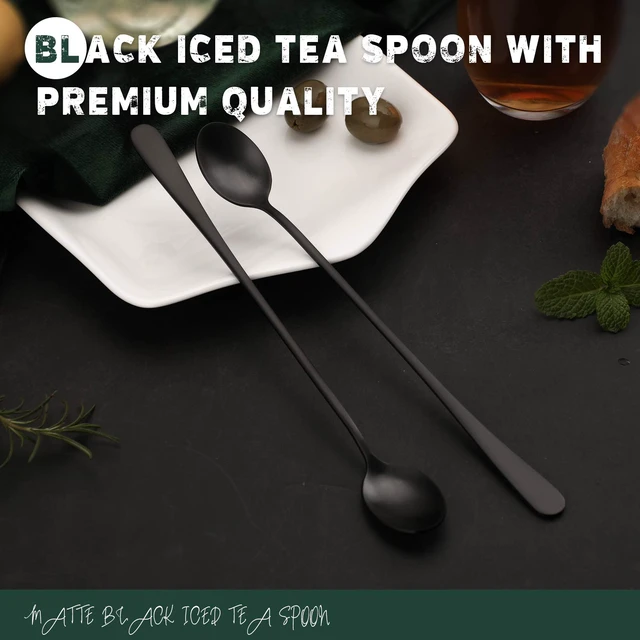 Alt view image 3 of 7 - Matte Black 9-Inch Long Handle Iced Tea Spoons, Coffee Spoon, Ice Cream Spoon, Stainless Steel Cocktail Stirring Spoons, Set of 4