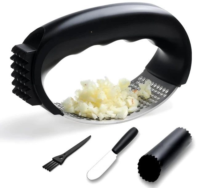 Main image of Garlic Press Rocker Stainless Steel Garlic Crusher, Mincer and Chopper with Peeler and Scraper,brush, Easy Kitchen Gadget for Effortless Smashing