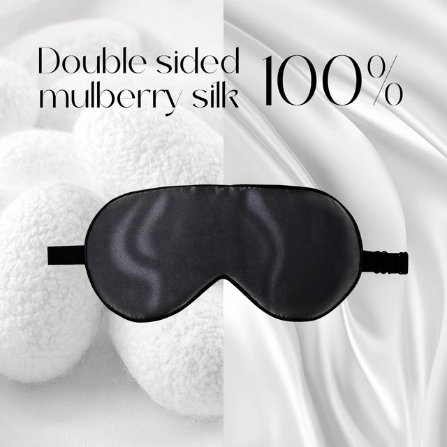 Alt view image 3 of 5 - Adjustable 100% Mulberry Silk Sleep Mask | Super-Smooth Soft Natural Silk Eye Mask for Sleep, Travel, Multiple Color Options ( Black )