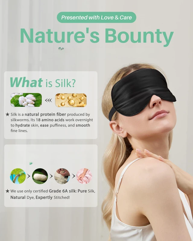 Alt view image 7 of 7 - 100% Mulberry Silk Sleep Mask, Blackout Eye Masks(Black & Black) | Natural Pure Silk Eye Shade, Real Silk Eye Cover for Sleeping, with Adjustable Strap, Reduces Puffy Eyes, Traveling Gifts