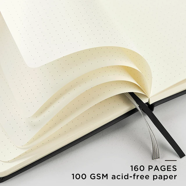 Alt view image 4 of 7 - Dotted Journal Notebook, A5 Hardcover Leather Dotted Journal, 160 Pages 100gsm Thick Dot Grid Paper, 3 Sheets of Stickers Included - 5.7'' x 8'' (Black)