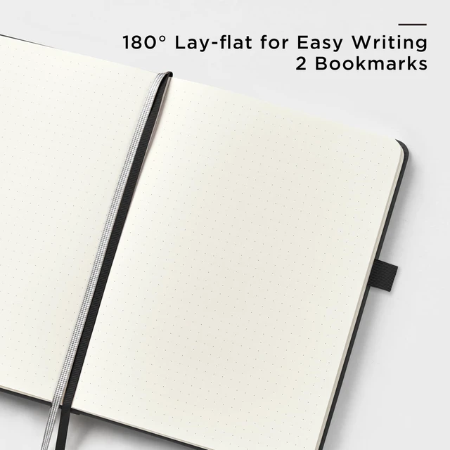 Alt view image 3 of 7 - Dotted Journal Notebook, A5 Hardcover Leather Dotted Journal, 160 Pages 100gsm Thick Dot Grid Paper, 3 Sheets of Stickers Included - 5.7'' x 8'' (Black)