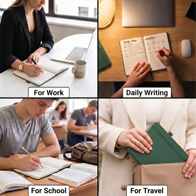 Alt view image 7 of 7 - Dotted Journal Notebook, A5 Hardcover Leather Dotted Journal, 160 Pages 100gsm Thick Dot Grid Paper, 3 Sheets of Stickers Included - 5.7'' x 8'' (Black)