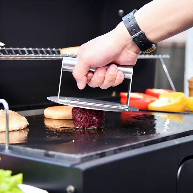 Alt view image 2 of 7 - Stainless Steel Burger Press, 6.2-Inch Round Burger Smasher | Flat Edge, Even Pressure for Thin Patties, Dishwasher Safe, Griddle Accessories Fit Flat Top Griddles & Skillets