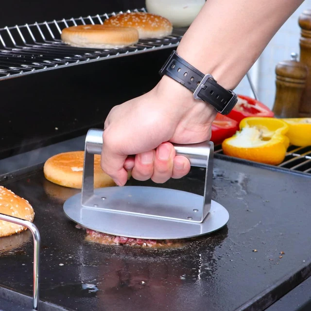 Alt view image 3 of 7 - Stainless Steel Burger Press, 6.2-Inch Round Burger Smasher | Flat Edge, Even Pressure for Thin Patties, Dishwasher Safe, Griddle Accessories Fit Flat Top Griddles & Skillets