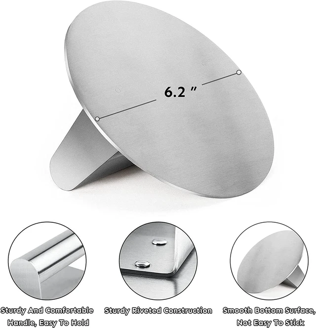 Alt view image 5 of 7 - Stainless Steel Burger Press, 6.2-Inch Round Burger Smasher | Flat Edge, Even Pressure for Thin Patties, Dishwasher Safe, Griddle Accessories Fit Flat Top Griddles & Skillets