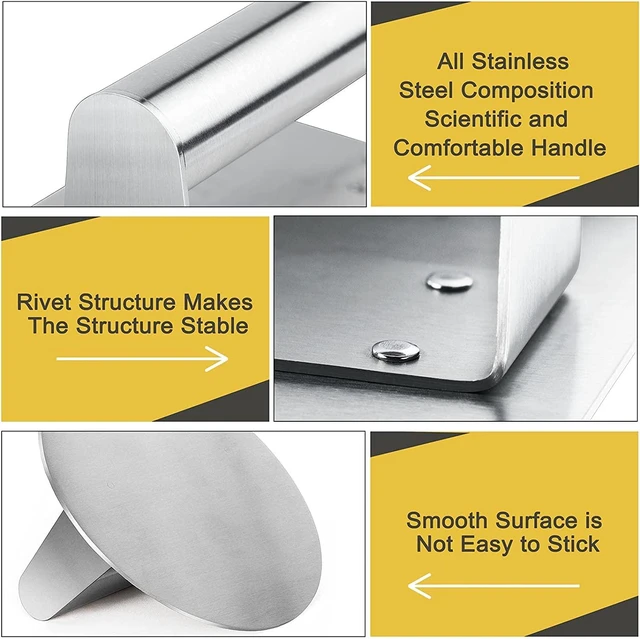 Alt view image 6 of 7 - Stainless Steel Burger Press, 6.2-Inch Round Burger Smasher | Flat Edge, Even Pressure for Thin Patties, Dishwasher Safe, Griddle Accessories Fit Flat Top Griddles & Skillets