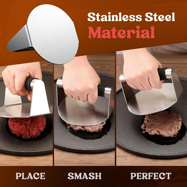 Alt view image 4 of 6 - Smash Burger Press, Hamburger Smasher Tool for Griddle, Stainless Steel Ham Patty Press with Anti-Scald Handle, 5.5" Non Stick Grill Press for Smashburger, Bacon, Ground Beef, Meat, Sausage