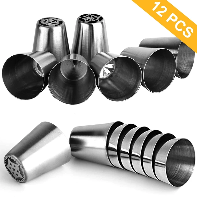 Alt view image 2 of 7 - 47 Pcs Russian Piping Tips Set, 12 Flower Frosting Nozzles Icing Tips for Cake Decorating Tips Kit, Baking Supplies for Cookie Cupcake, 2 Leaf Piping Tips 2 Couplers 30 Pastry Baking Bags