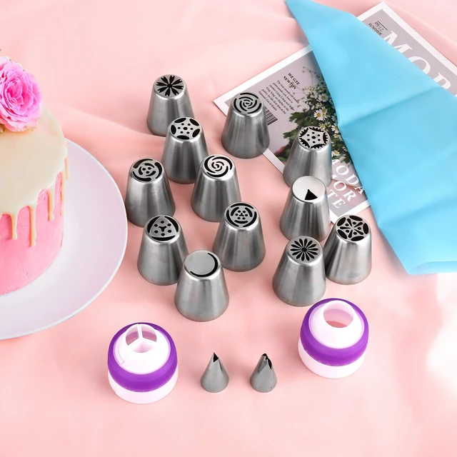 Alt view image 7 of 7 - 47 Pcs Russian Piping Tips Set, 12 Flower Frosting Nozzles Icing Tips for Cake Decorating Tips Kit, Baking Supplies for Cookie Cupcake, 2 Leaf Piping Tips 2 Couplers 30 Pastry Baking Bags