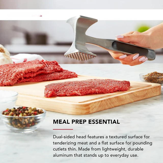 Alt view image 4 of 7 - Gourmet Multi Sided Meat Tenderizer for Pounding Meats, Nuts, Shellfish, ect, Hang Hole for Easy Storage, Hand Wash, One Size, Black