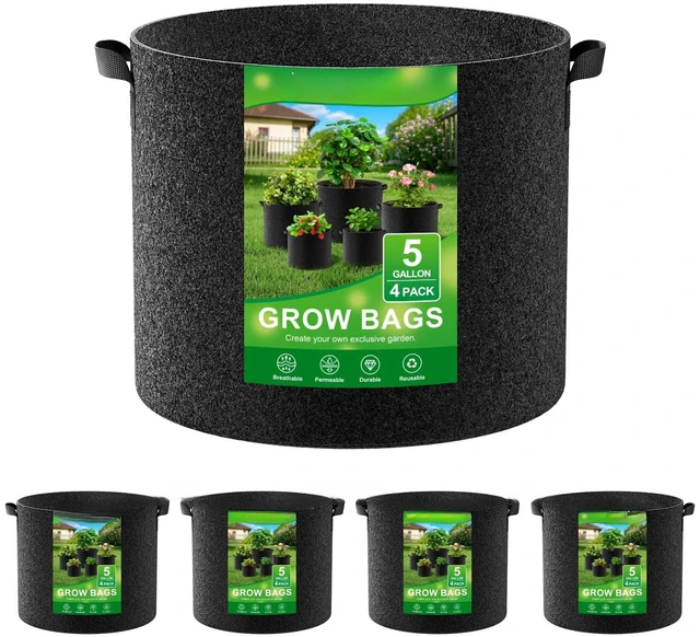 Main image of 4-Pack Fabric Grow Bags 5 Gallon, Thickened Nonwoven Garden Pots, Growing Bags with Handles, Black