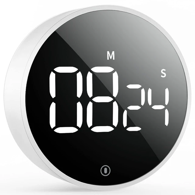 Main image of Digital Magnetic Kitchen Timer & Stopwatch with LED Display, White | Up to 99:55 Countdown & Count Up , Easy Twist Control, Adjustable Volume & Brightness, Magnetic Back, Battery Powered