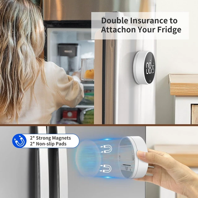 Alt view image 5 of 7 - Digital Magnetic Kitchen Timer & Stopwatch with LED Display, White | Up to 99:55 Countdown & Count Up , Easy Twist Control, Adjustable Volume & Brightness, Magnetic Back, Battery Powered