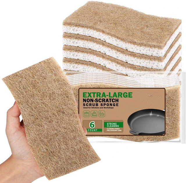 Main image of Sponges Kitchen-6Count, Non-Scratch Scrub Sponge for Dishes | Large Natural Sponge for Non Stick Cookware, Cellulose Cleaning Sponge for Dishes, Kitchen, Bathroom, Household