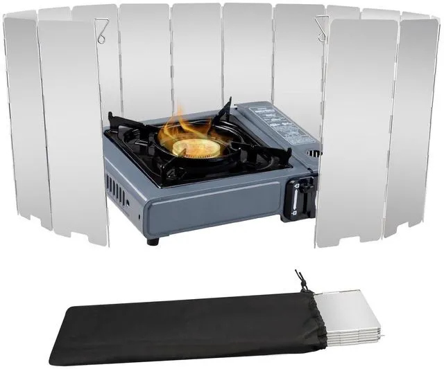 Main image of 16 Plates Aluminum Stove Windshield with Drawstring Bag | for Camping, Butane Stoves