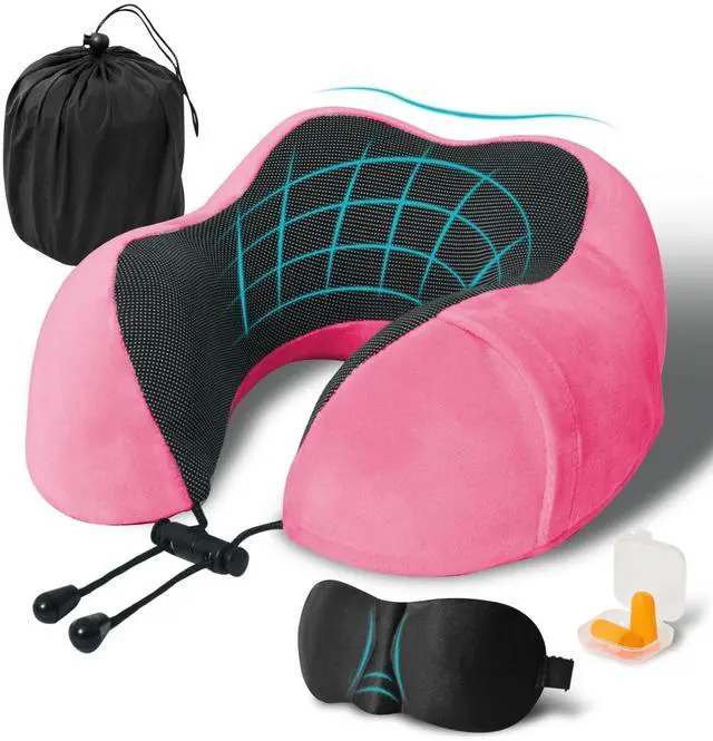 Main image of Travel Pillow, Memory Foam Neck Pillow for Traveling, U Shape Neck Pillow Airplane Portable Flight Pillow Travel Kit with 5D Contoured Eye Masks and Earplug for Plane Train Car Home Office