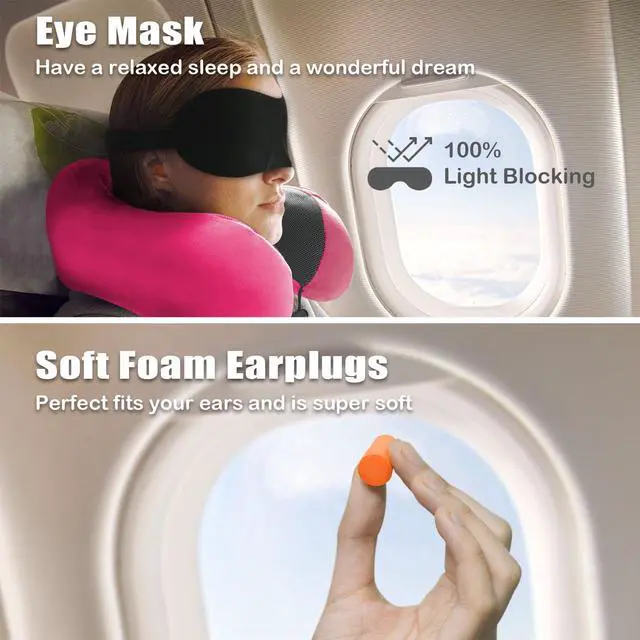 Alt view image 2 of 7 - Travel Pillow, Memory Foam Neck Pillow for Traveling, U Shape Neck Pillow Airplane Portable Flight Pillow Travel Kit with 5D Contoured Eye Masks and Earplug for Plane Train Car Home Office