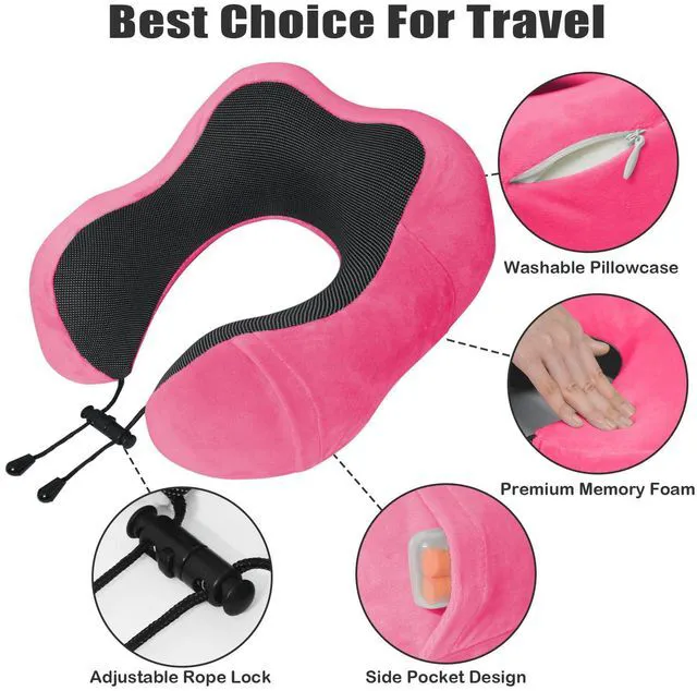 Alt view image 3 of 7 - Travel Pillow, Memory Foam Neck Pillow for Traveling, U Shape Neck Pillow Airplane Portable Flight Pillow Travel Kit with 5D Contoured Eye Masks and Earplug for Plane Train Car Home Office