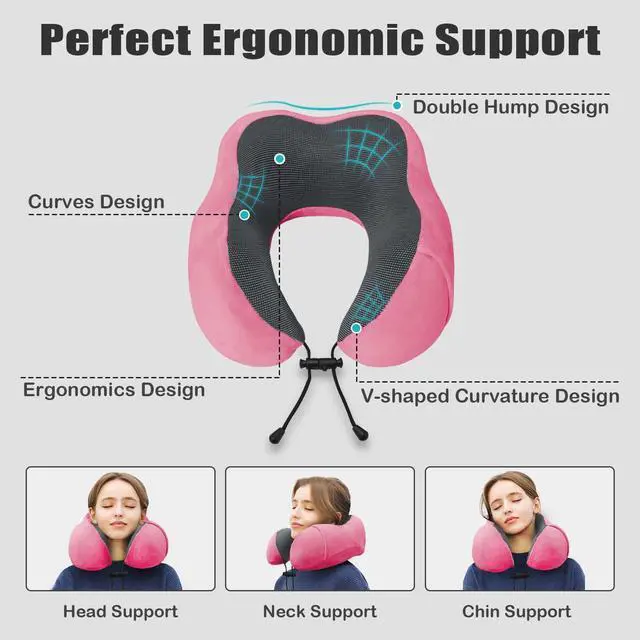 Alt view image 4 of 7 - Travel Pillow, Memory Foam Neck Pillow for Traveling, U Shape Neck Pillow Airplane Portable Flight Pillow Travel Kit with 5D Contoured Eye Masks and Earplug for Plane Train Car Home Office