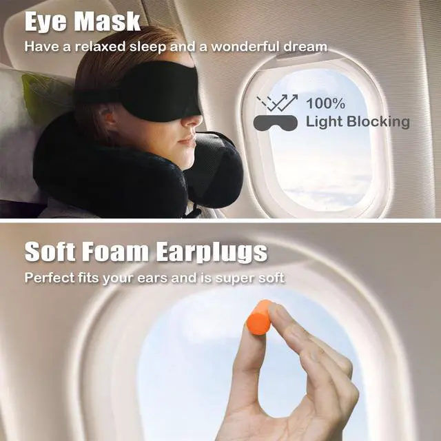 Alt view image 2 of 7 - Travel Pillow, Memory Foam Neck Pillow for Traveling, U Shape Neck Pillow Airplane Portable Flight Pillow Travel Kit with 5D Contoured Eye Masks and Earplug for Plane Train Car Home Office