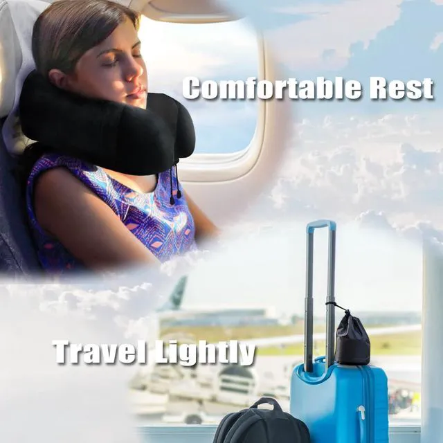 Alt view image 7 of 7 - Travel Pillow, Memory Foam Neck Pillow for Traveling, U Shape Neck Pillow Airplane Portable Flight Pillow Travel Kit with 5D Contoured Eye Masks and Earplug for Plane Train Car Home Office