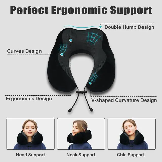 Alt view image 4 of 7 - Travel Pillow, Memory Foam Neck Pillow for Traveling, U Shape Neck Pillow Airplane Portable Flight Pillow Travel Kit with 5D Contoured Eye Masks and Earplug for Plane Train Car Home Office