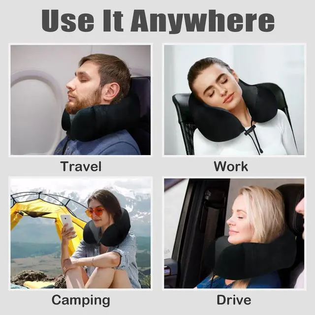 Alt view image 6 of 7 - Travel Pillow, Memory Foam Neck Pillow for Traveling, U Shape Neck Pillow Airplane Portable Flight Pillow Travel Kit with 5D Contoured Eye Masks and Earplug for Plane Train Car Home Office