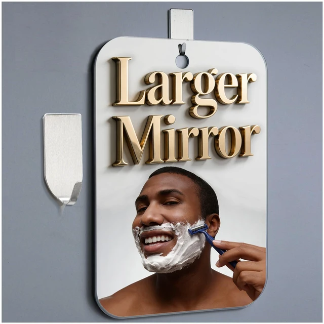 Main image of Shatterproof Shower Mirror Fogless for Shaving,(Larger 11x8 Inch) Anti Fog Shaving Mirror Holder NO-Drilling, No Fog Free Waterproof,Small Wall Mounted Bathroom Accessories Camping Hanging Men