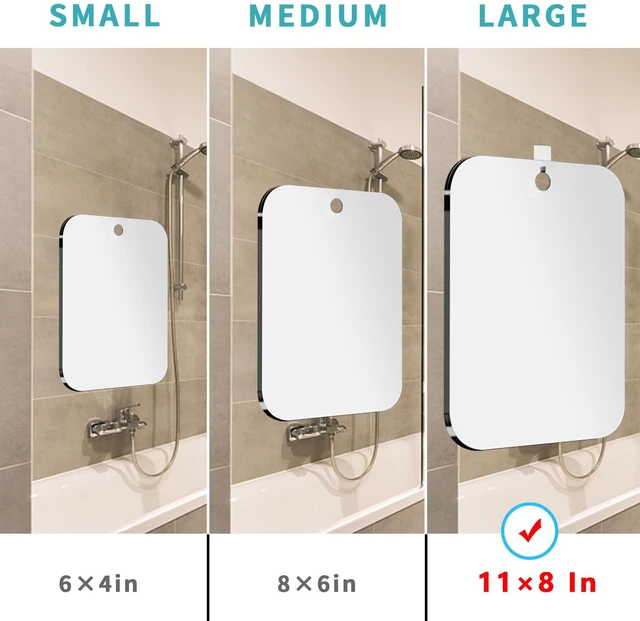 Alt view image 3 of 6 - Shatterproof Shower Mirror Fogless for Shaving,(Larger 11x8 Inch) Anti Fog Shaving Mirror Holder NO-Drilling, No Fog Free Waterproof,Small Wall Mounted Bathroom Accessories Camping Hanging Men