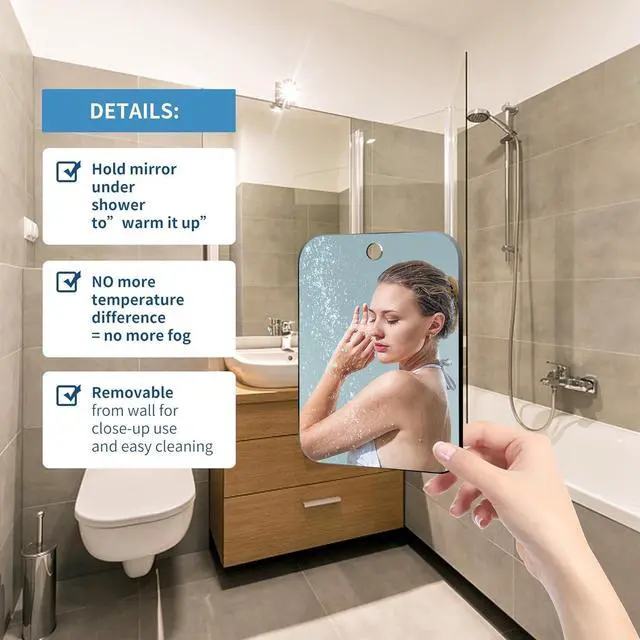 Alt view image 6 of 6 - Shatterproof Shower Mirror Fogless for Shaving,(Larger 11x8 Inch) Anti Fog Shaving Mirror Holder NO-Drilling, No Fog Free Waterproof,Small Wall Mounted Bathroom Accessories Camping Hanging Men