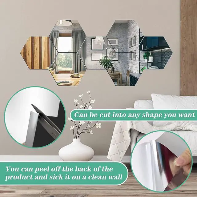 Alt view image 4 of 7 - 8" x 6" Self Adhesive Acrylic Mirror Sheet, 12 Pack Flexible Shatterproof Non Glass Body Mirror Tiles Large Self Adhesive Mirror Stickers for Bathroom Bedroom Home Baby Playroom Gym Wall Decor 0.2mm
