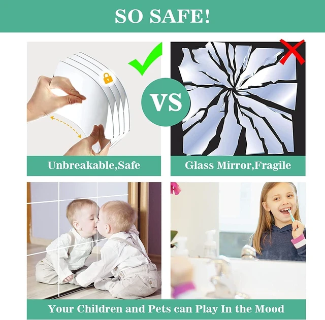 Alt view image 6 of 7 - 8" x 6" Self Adhesive Acrylic Mirror Sheet, 12 Pack Flexible Shatterproof Non Glass Body Mirror Tiles Large Self Adhesive Mirror Stickers for Bathroom Bedroom Home Baby Playroom Gym Wall Decor 0.2mm
