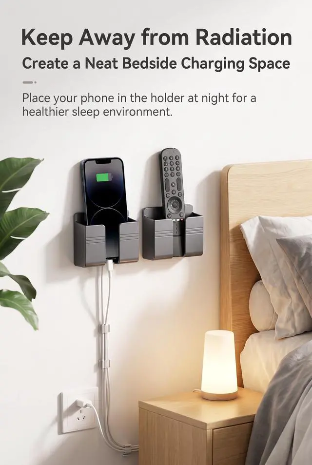 Alt view image 3 of 7 - 2 PCS Wall Phone Holder, Self Adhesive Wall Mount Phone Holder, RV Boat Camper Accessories Phones Stand, Fit for Bathroom Bedside Kitchen RV Remote Controls (Gray)