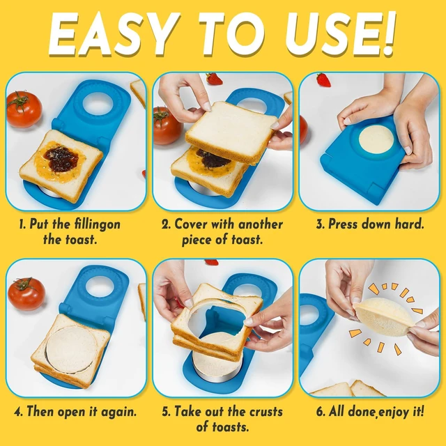 Alt view image 3 of 4 - Sandwich Cutter and Sealer - Stainless Steel Decruster Sandwich Maker - Peanut Butter and Jelly Crustless Sandwich Bread Pancake Maker Cookie Cutter for Kids Children Boys Girls