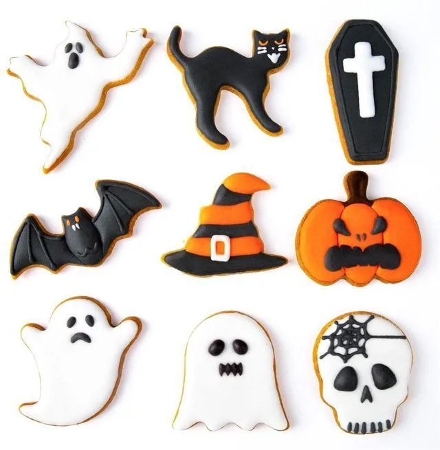 Alt view image 3 of 7 - Halloween Cookie Cutters Set,9 Piece Stainless Steel Metal Halloween Cookie Cutters Shapes - Pumpkin, Ghosts, Bat, Black Cat, Witch's Hat, Skull, Coffin, 1, Silver