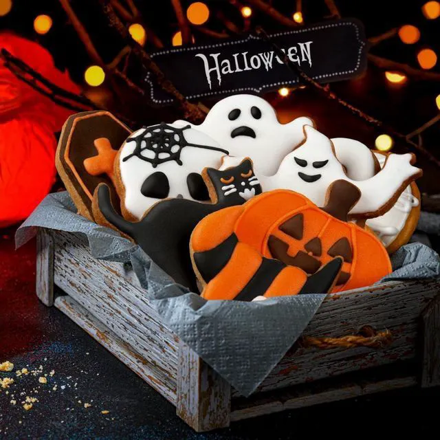 Alt view image 7 of 7 - Halloween Cookie Cutters Set,9 Piece Stainless Steel Metal Halloween Cookie Cutters Shapes - Pumpkin, Ghosts, Bat, Black Cat, Witch's Hat, Skull, Coffin, 1, Silver