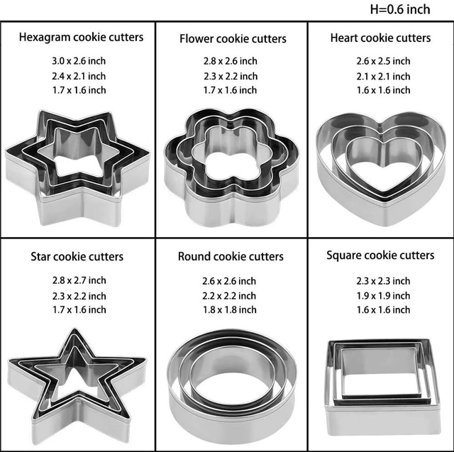 Alt view image 3 of 6 - Stainless Steel Cookie Cutters Set, 18 Pieces, Star, Flower, Heart, Circle, Square, Hexagram Shapes